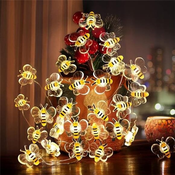 Bee String Lights 10ft 30 LED Battery Operated Fairy Lights Room Decor Gift - Picture 7 of 7